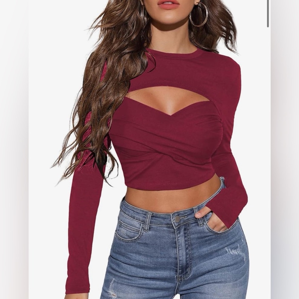 Sexy Burgundy Cutout Crop Top (M)
